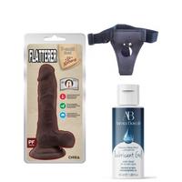 Censan Belden Bağlamalı Kayganlaştırıcı Set Flatterer Kıkırdaklı Gerçekçi Dildo - 18.6cm Zenci