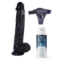 Censan Belden Bağlamalı Kayganlaştırıcı Set Noctis 30cm Siyah Dildo No:26