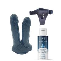 Censan Belden Bağlamalı Kayganlaştırıcı Set Noctis 21cm Siyah Çiftli Dildo No:61